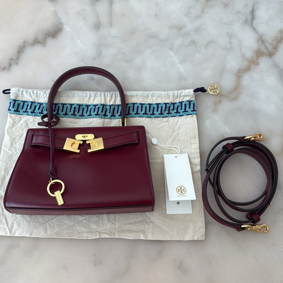 Tory Burch Lee Radziwill Petite Bag Tinto (Burgundy-Dark Red) Bag Gold Accents - Picture 7 of 16